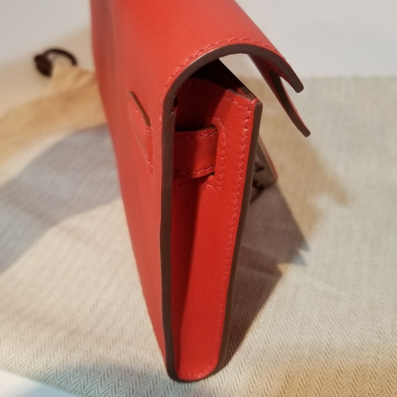 100% Authentic RED Hermes Kelly Cut Clutch Bag - Picture 12 of 16